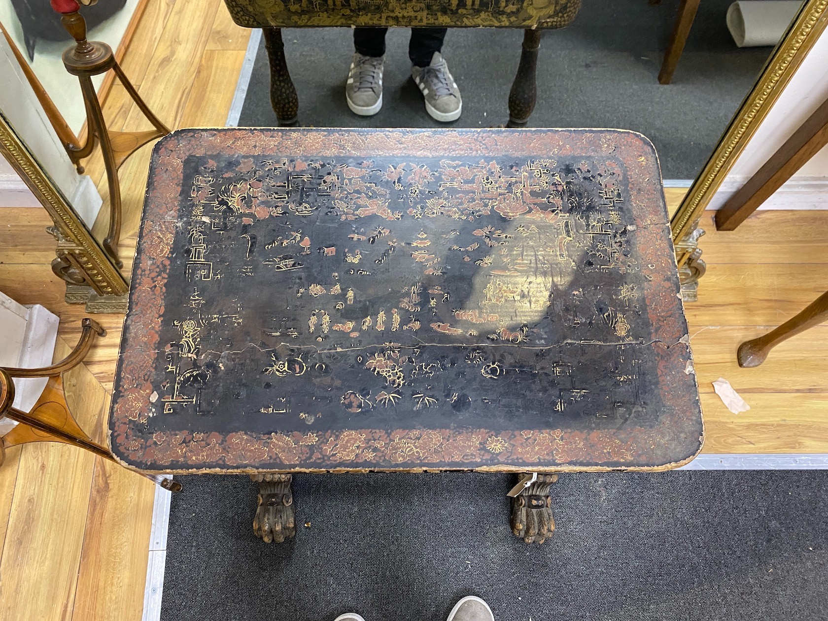 A Chinese export lacquer work table, width 62cm, depth 42cm, height 75cm